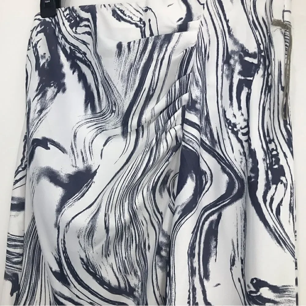 A New Day Blue Marbled Ruched Pencil Skirt